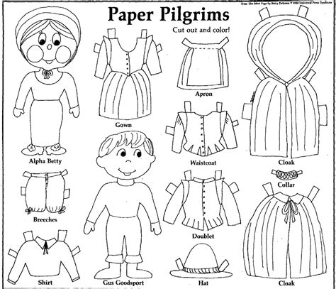 Cut out dolls black white. Mostly Paper Dolls: PAPER PILGRIMS to Cut Out and Color! 1988