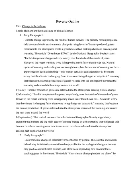 Reverse Outline Reverse Outline Title Change In The Balance Thesis