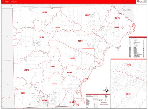 Monroe County Mi Zip Code Wall Map Red Line Style By Marketmaps Mapsales