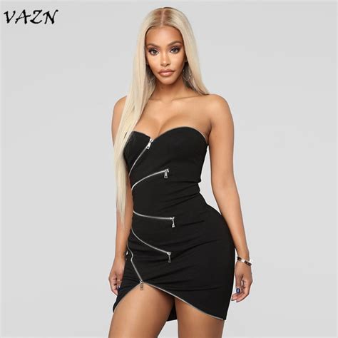 Vazn 2018 Hot Fashion Top Design Sexy Party Women Dress Solid Strapless Sleeveless Zippers