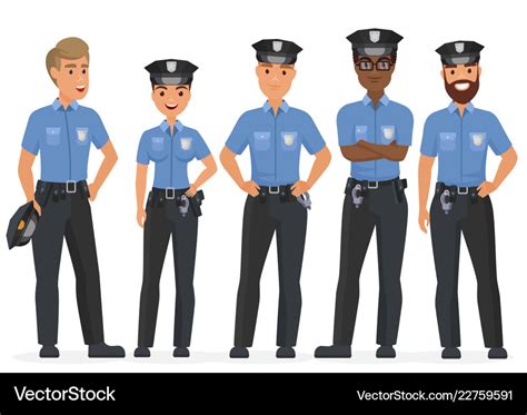 Group Of Cartoon Security Police Officers Woman Vector Image