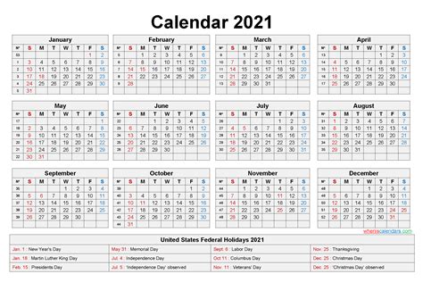 12 Month Printable 2021 Calendar By Month With Holidays 2021