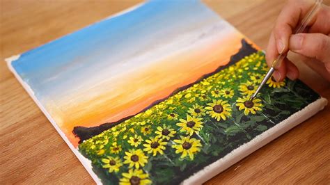 How To Paint Sunflower Field 🌻 Step By Step Acrylic Painting 168