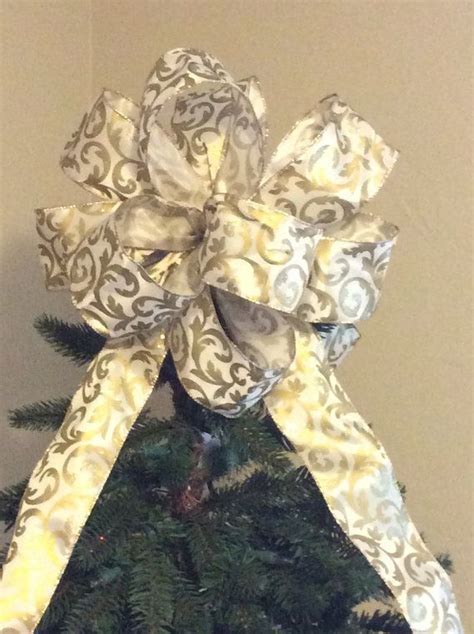 Christmas Tree Topper Bow Golden Scroll Tree Topper Bow Gold Etsy