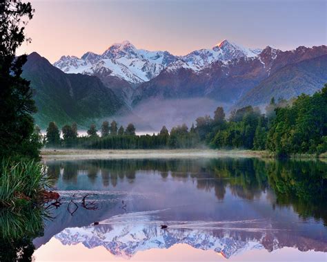 Wallpaper New Zealand Morning Scenery Mountains Lake Forest Water Reflection 1920x1200 Hd
