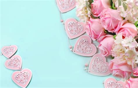 Wallpaper Roses Hearts Love Heart Pink Flowers Romantic Petals