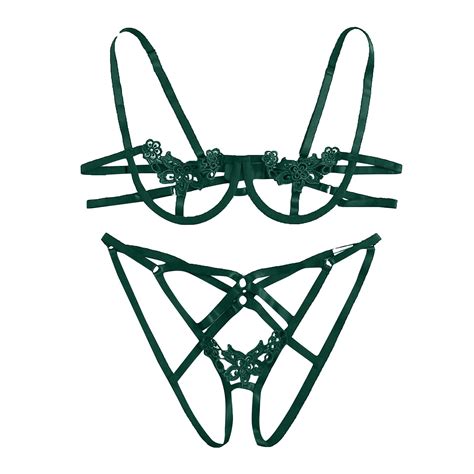 Qcmgmg Bra And Panty Set For Women Crotchless Sexy Lingerie Set Cupless