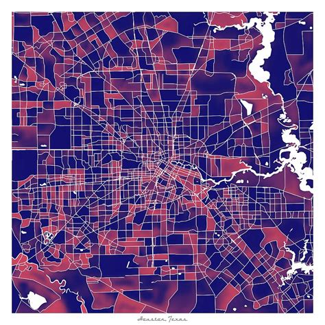 Houston Texas City Map Red Blue Duotone Digital Art By Stylish Stacks