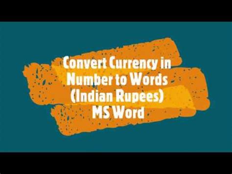 Number To Words Indian Rupees Conversion In MS Word YouTube