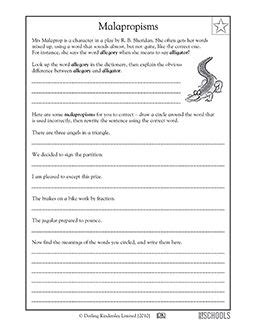 Browse our library of 5th grade language arts and writing worksheets teaching resources to find the right materials for your classroom. 5th grade Writing Worksheets: Malapropisms | 5th grade writing, Writing worksheets, Worksheets