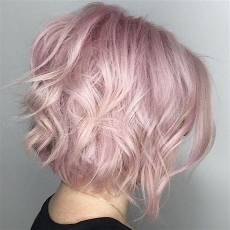 pastel pink wavy bob short shag hairstyles winter hairstyles trendy hairstyles scene