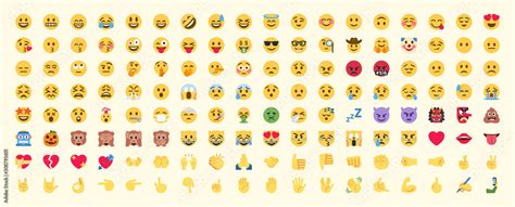 Naklejka Vector Emoticon Big Set Emoji Pack All Face And Hand Emojis