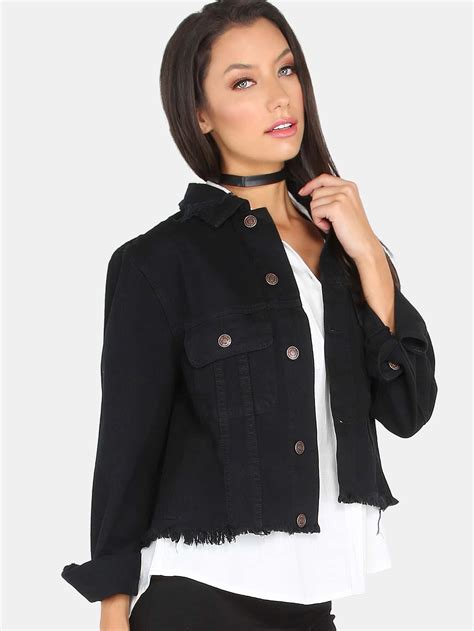 Maybe you would like to learn more about one of these? Sequins Lips Back Distressed Denim Jacket BLACK | SHEIN USA