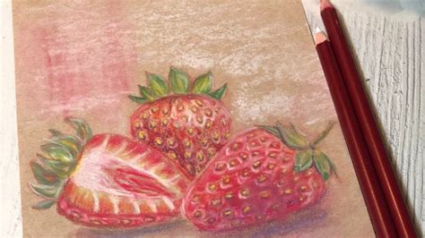 Draw Strawberry With Pastel Or Color Pencils Tutorial For Beginners