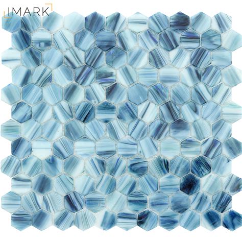 Hexagon Dark Blue Recycled Glass Tile Mosaic Tile Backsplash Tile Foshan Imark Building