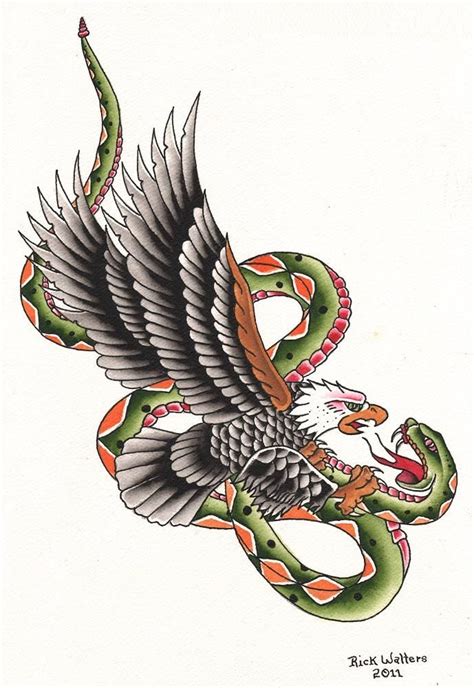 Snake And Eagle By Rick Walters Serpent Tattoo Flash Canvas Art Print