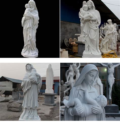 Life Size White Marble Virgin Mary Hoilding Baby Jesus Statue For Sale