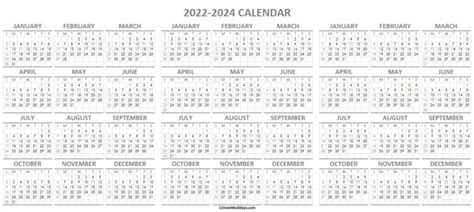 2022 2023 2024 Printable Calendar Template Blank Three Year Calendar