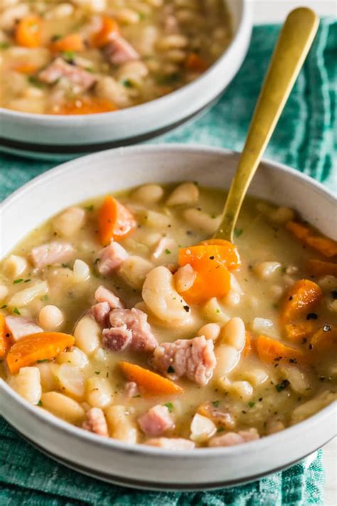 Add the onion, carrot, garlic, thyme and coriander and cook the vegetables over moderately high heat, stirring, until softened, about 3 minutes. Easy Ham and Bean Soup Recipe - ready in just 30 minutes!