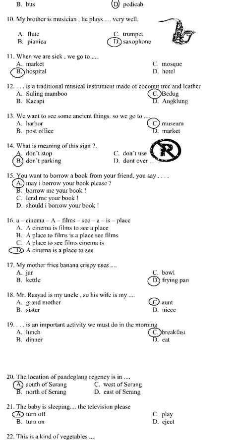 Soal Bahasa Inggris Sd Kelas 6 Dan Jawabannya Dalam 