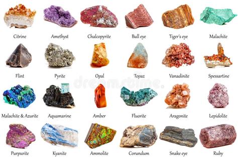 Beautiful Collection Of Geological Minerals On A White Background Stock