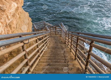 Staircase To Ocean At Sunset Cliffs In San Diego Stock Image Image Of