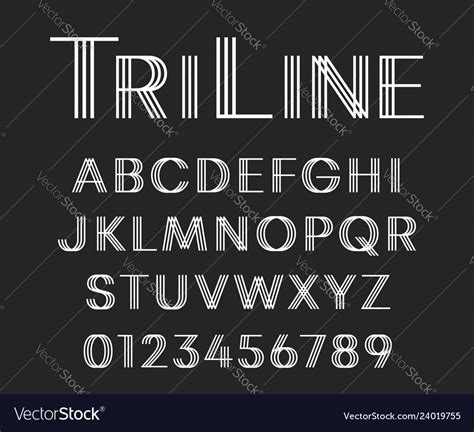 Line Font Template Letters And Numbers Linear Vector Image