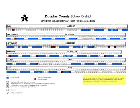 2016 2017 Split Fall Break Modified Calendar Douglas County School