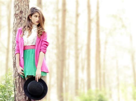 Wallpaper Forest Women Eyes Dress Lips Fashion Pink Spring