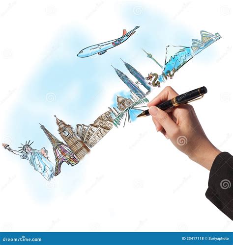 Hand Drawing The Dream Travel Aroun The World Stock Photo Image Of