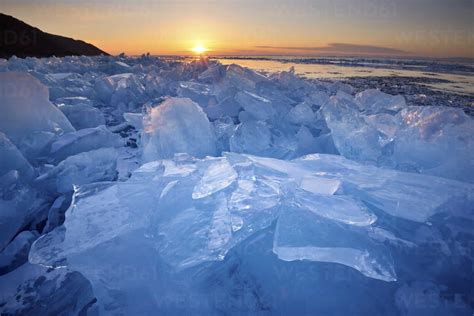 Stacked Broken Ice At Sunset Baikal Lake Olkhon Island Siberia