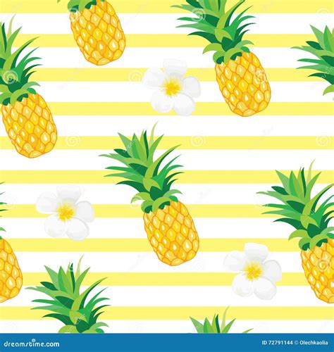 Pineapple With Exotic Flowers Seamless Pattern Tropical Summer