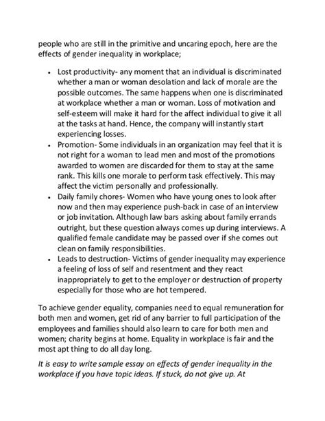Sample Essay On Effects Of Gender Inequality In The Workplace