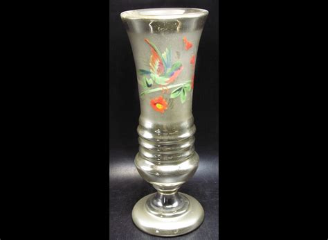 Rare Antique Silvered Mercury Glass Vase W Hand Painted Bird And Etsy Uk