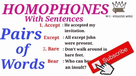 Pairs Of Words Homophones Homophones With Sentences Homophones