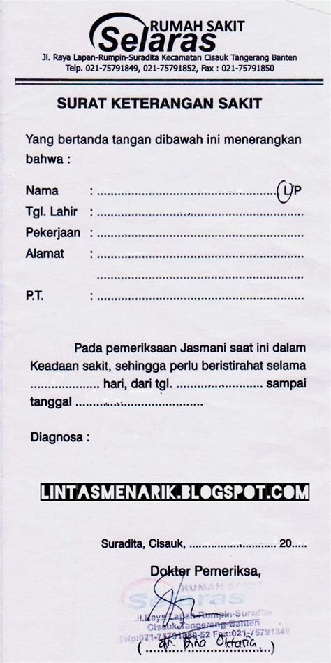 Gambar Contoh Surat Keterangan Sakit Dokter Lengkap Gambar Stempel Umum