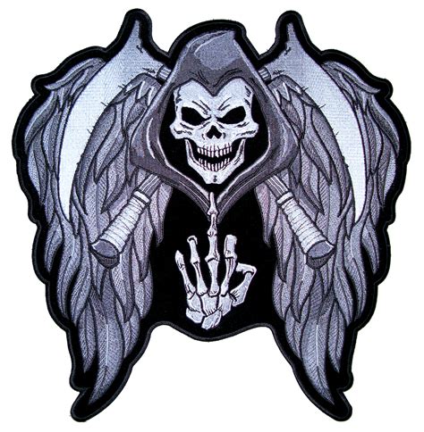 Grim Reaper Skull With Cross Scythes And Wings Middle