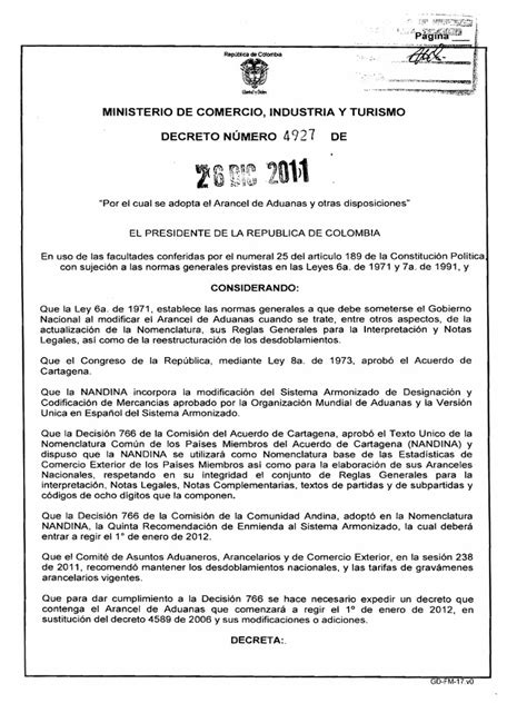 Decreto 4927 De 2011 Posiciones Arancelarias Pdf Mantequilla Atún