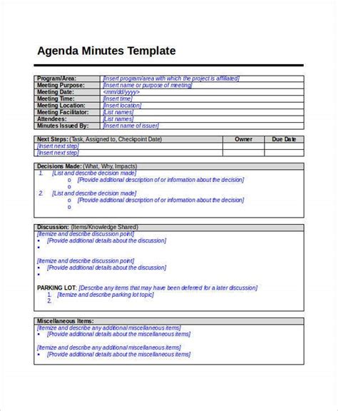agenda minutes templates  word  format