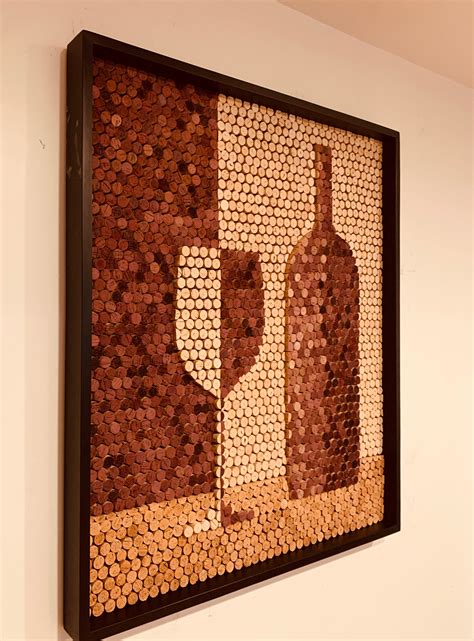 Recycled Wine Cork Mosaic Wine Glass Wine Bottle Wall Art Wine Etsy Uk