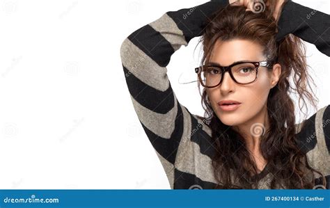 Portrait Of A Beautiful Young Woman Wearing Glasses Cool Trendy Panorama Banner Eyewear