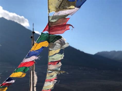 Bhutanese Prayer Flags With Manidhar Prayer Flags In Phobjikha Valley