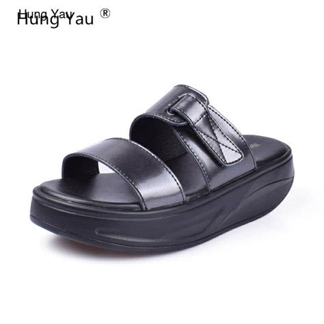 Hung Yau Women Sandals Comfortable New Fashion Genuine Leather Shoes Women Slip On Shoes Summer