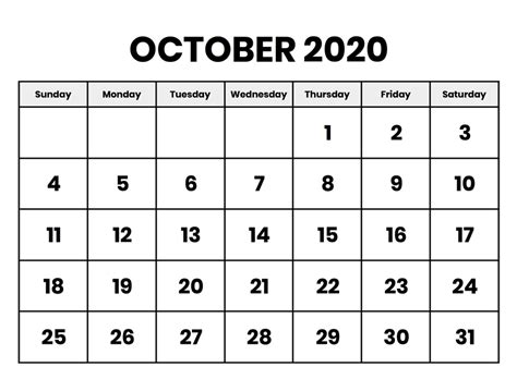 Free Printable October 2020 Calendar Template Calendar Printables