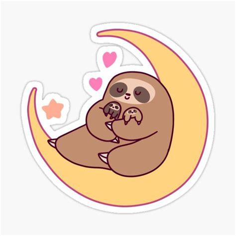 Moon Mama And Baby Sloths Sticker By Saradaboru