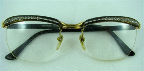 1960 s small rhinestones on frame vintage eye glasses glasses cat eye glass