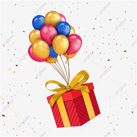 Balões De Feliz Aniversário Com Caixa De Presente De Aniversário Png