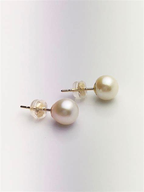 Japanese Akoya Pearl Earrings On K Yellow Gold Studs Mm Or