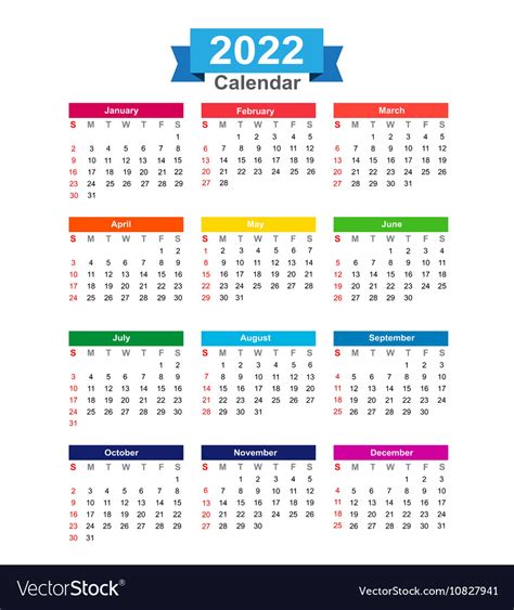 2022 year calendar isolated on white background vector image