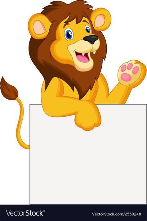 Happy Lion Cartoon Holding Blank Sign Vector Image On Com Imagens